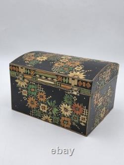 Rare Vintage Handmade Portuguese Straw Marquetry Floral Jewelry Trinket Box