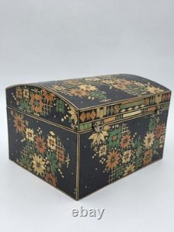 Rare Vintage Handmade Portuguese Straw Marquetry Floral Jewelry Trinket Box