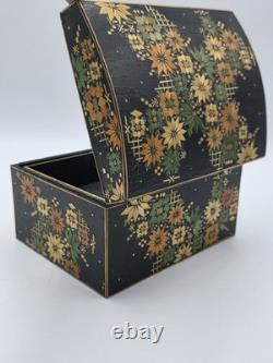 Rare Vintage Handmade Portuguese Straw Marquetry Floral Jewelry Trinket Box