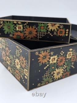 Rare Vintage Handmade Portuguese Straw Marquetry Floral Jewelry Trinket Box