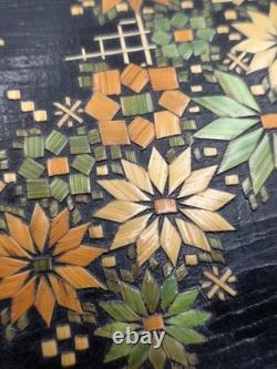 Rare Vintage Handmade Portuguese Straw Marquetry Floral Jewelry Trinket Box