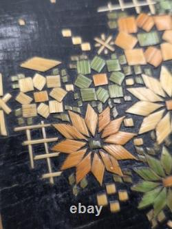 Rare Vintage Handmade Portuguese Straw Marquetry Floral Jewelry Trinket Box