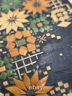 Rare Vintage Handmade Portuguese Straw Marquetry Floral Jewelry Trinket Box