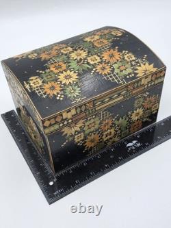 Rare Vintage Handmade Portuguese Straw Marquetry Floral Jewelry Trinket Box