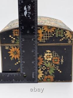 Rare Vintage Handmade Portuguese Straw Marquetry Floral Jewelry Trinket Box