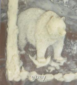 Rare Vintage Incolay Stone Grizzly Family Jewelry/Trinket Box EXC