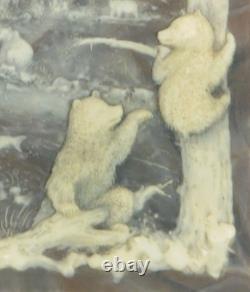 Rare Vintage Incolay Stone Grizzly Family Jewelry/Trinket Box EXC