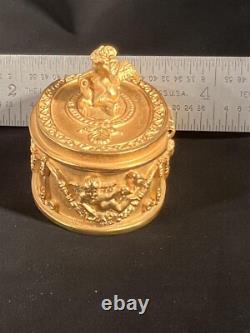 Rare Vintage Karl Lagerfeld Angel Cherub Pill Box Matte Gold Finish