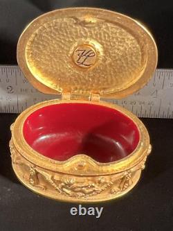Rare Vintage Karl Lagerfeld Angel Cherub Pill Box Matte Gold Finish
