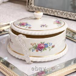 Rare Vintage Lenox Rose Porcelain Jewelry Box Hand Painted Gold Trim USA