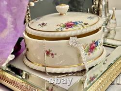 Rare Vintage Lenox Rose Porcelain Jewelry Box Hand Painted Gold Trim USA