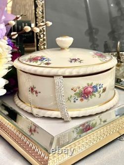 Rare Vintage Lenox Rose Porcelain Jewelry Box Hand Painted Gold Trim USA