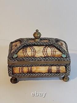 Rare & Vintage Moroccan Camel Bone Repousse Berber Sandok Chest Jewelry Box