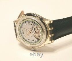 Rare Vintage Swatch Automatic Watch With Dark Green Genuine Leather Strap