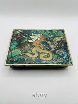Rare Vintage Tribal Mexican Inlaid Trinket Box Copper Brass Silver Mosaic Stone