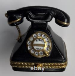Rochard Limoges Trinket Box Vintage Black Rotary Telephone with 24K Gold Detailing