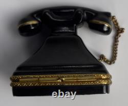 Rochard Limoges Trinket Box Vintage Black Rotary Telephone with 24K Gold Detailing