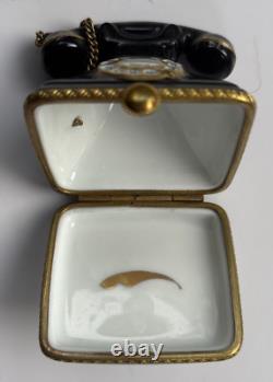 Rochard Limoges Trinket Box Vintage Black Rotary Telephone with 24K Gold Detailing