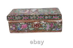 Rose Medallion Vintage Chinese Porcelain Divided Box Trinket Box With Lid Signed