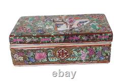 Rose Medallion Vintage Chinese Porcelain Divided Box Trinket Box With Lid Signed