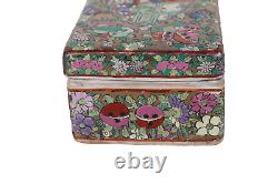 Rose Medallion Vintage Chinese Porcelain Divided Box Trinket Box With Lid Signed