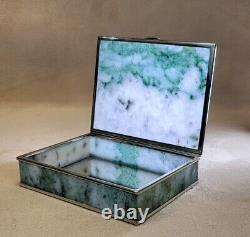 SALE! FINE Handcrafted Nephrite Jade Panels & Silver Treasure Box Matching Tray