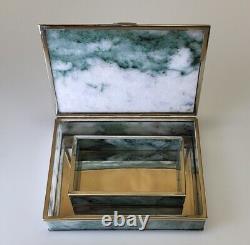 SALE! FINE Handcrafted Nephrite Jade Panels & Silver Treasure Box Matching Tray