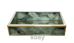 SALE! FINE Handcrafted Nephrite Jade Panels & Silver Treasure Box Matching Tray