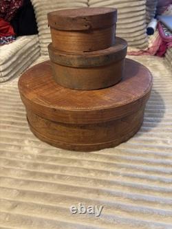 Set Of 3 Vintage Round Wooden Pantry/Cheese Boxes