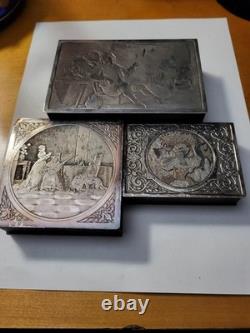 Set of 3 Antique Cut Steel Boxes with Hinged Lid Made In France