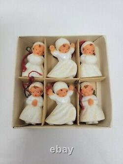 Set of 6 Vintage Germany Miniature Plastic Sugared Angels Original Box