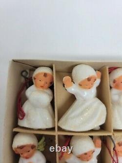 Set of 6 Vintage Germany Miniature Plastic Sugared Angels Original Box