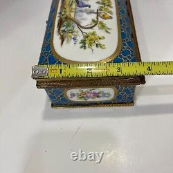 Sevres Blue Handpainted Porcelain and Gilt Bronze Jewelry Trinket Box vintage