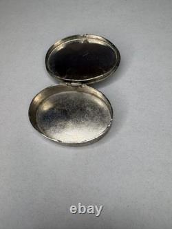 Silver Oval Trinket Box Floral Decoration Vintage Turquoise C