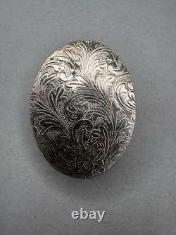 Silver Oval Trinket Box Floral Decoration Vintage Turquoise C