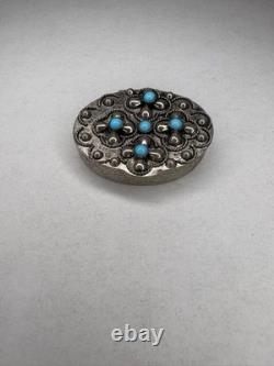 Silver Oval Trinket Box Floral Decoration Vintage Turquoise C