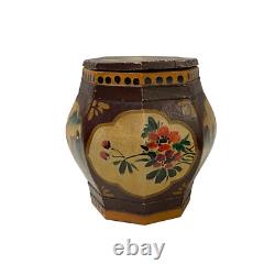 Small Chinese Vintage Wood Octagon Brown Scenery Box Display ws3233