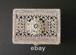 Sparkling Rhinestone Decorated Vintage Wood Box Hinged Jewelry Trinkets