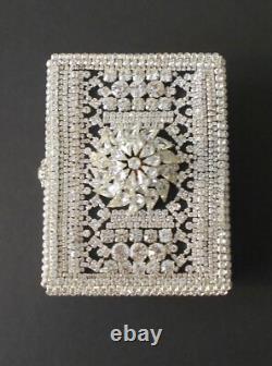 Sparkling Rhinestone Decorated Vintage Wood Box Hinged Jewelry Trinkets