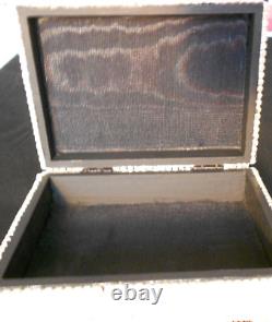 Sparkling Rhinestone Decorated Vintage Wood Box Hinged Jewelry Trinkets