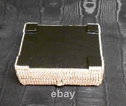 Sparkling Rhinestone Decorated Vintage Wood Box Hinged Jewelry Trinkets