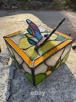 Stained Glass Jewelry Box, Butterfly Jewelry Box, Vintage glass organizer