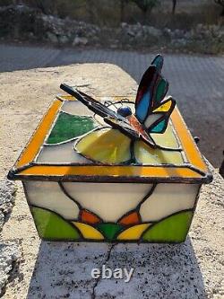 Stained Glass Jewelry Box, Butterfly Jewelry Box, Vintage glass organizer