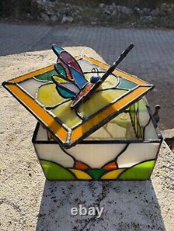 Stained Glass Jewelry Box, Butterfly Jewelry Box, Vintage glass organizer