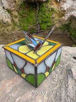 Stained Glass Jewelry Box, Butterfly Jewelry Box, Vintage glass organizer