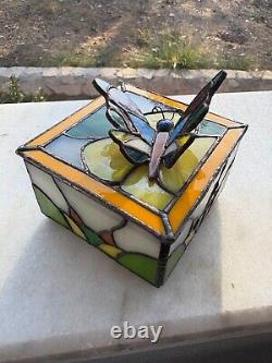 Stained Glass Jewelry Box, Butterfly Jewelry Box, Vintage glass organizer