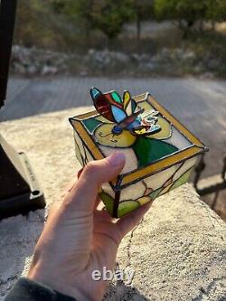 Stained Glass Jewelry Box, Butterfly Jewelry Box, Vintage glass organizer