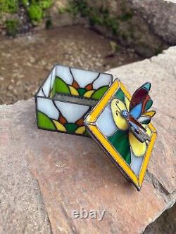 Stained Glass Jewelry Box, Butterfly Jewelry Box, Vintage glass organizer