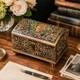 Striking Hand Painted Domed Antique Wood Casket Box Key Madonna And Child