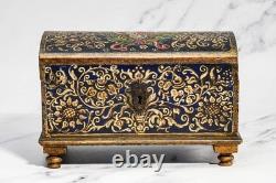 Striking Hand Painted Domed Antique Wood Casket Box Key Madonna and Child
